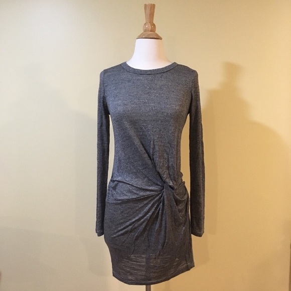 Twisted Knot Front Marled Grey Long Sleeve Knit Dress - Picture 5 of 7
